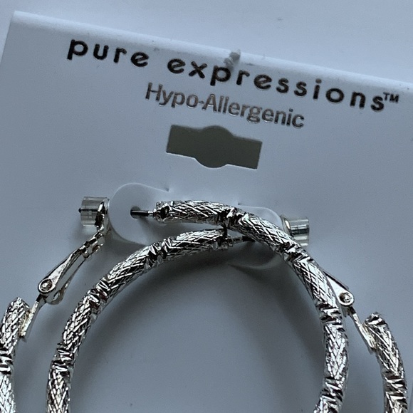 Pure Expressions Hypo-Allergenic Silver Tone Texture Hoop Earrings Set of 3 - Picture 2 of 12